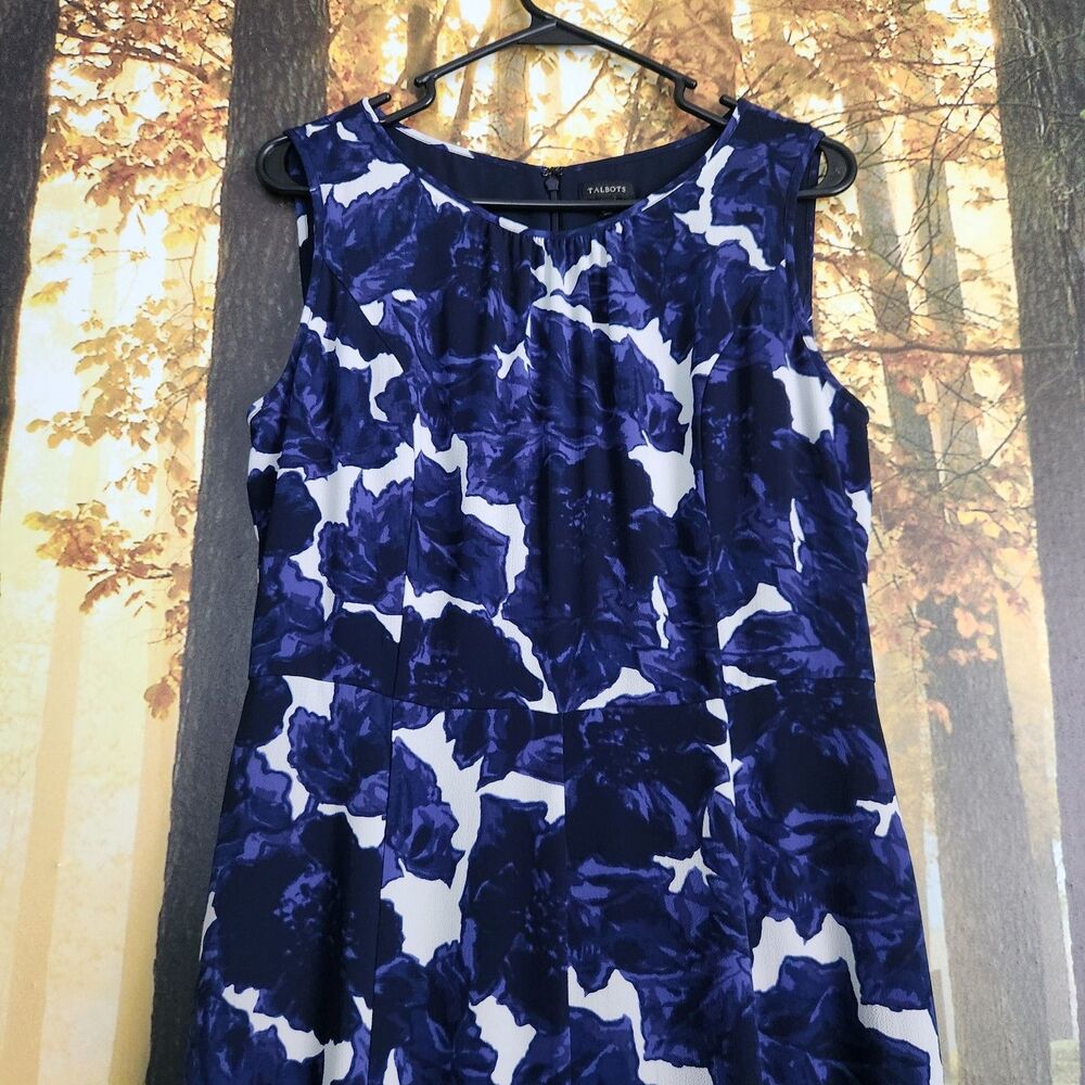 Talbots Womens Size 8 Midi Dress Blue Floral Zip Back Lined Ruffle Hem Casual - Picture 3 of 13